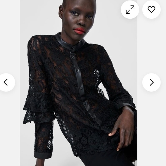 Zara Tops - Zara Basic Lace Button Up Top Long Sleeves Size XS Black Whimsigoth Dark Fairy